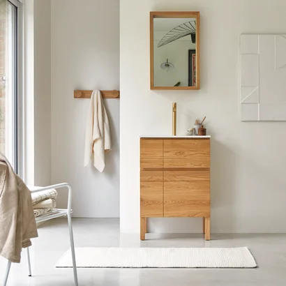 Easy - Solid oak and ceramic bathroom unit 60 cm