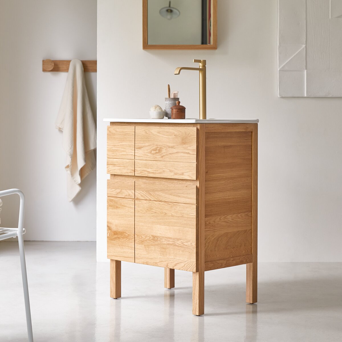Easy - Solid oak and ceramic bathroom unit 60 cm Easy - Solid oak and ceramic bathroom unit 60 cm