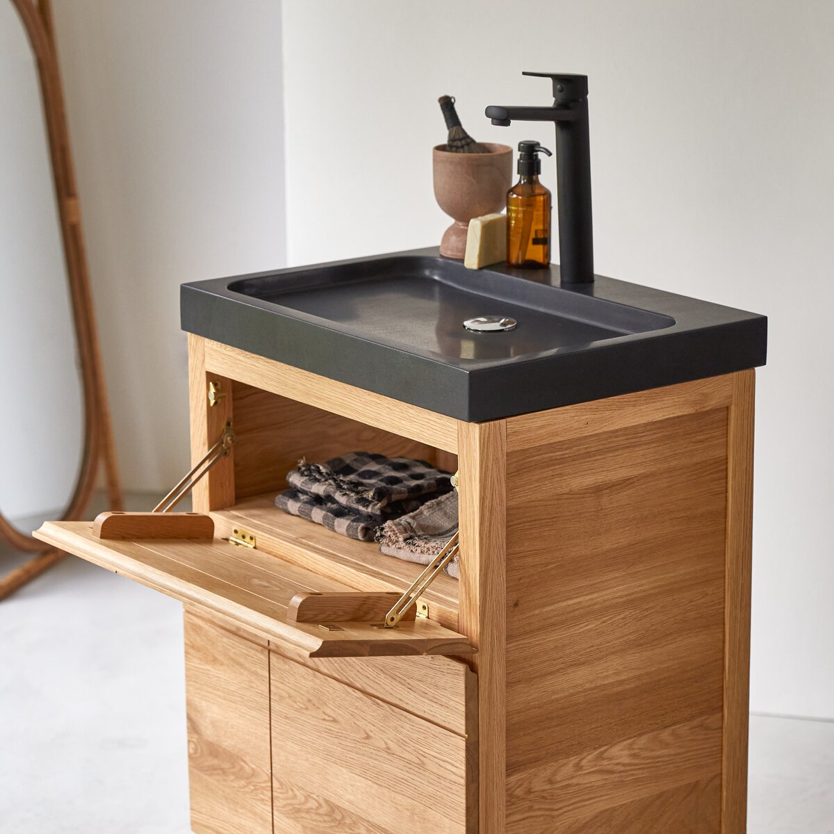 Easy - Solid oak and lava stone bathroom cabinet 60 cm Easy - Solid oak and lava stone bathroom cabinet 60 cm