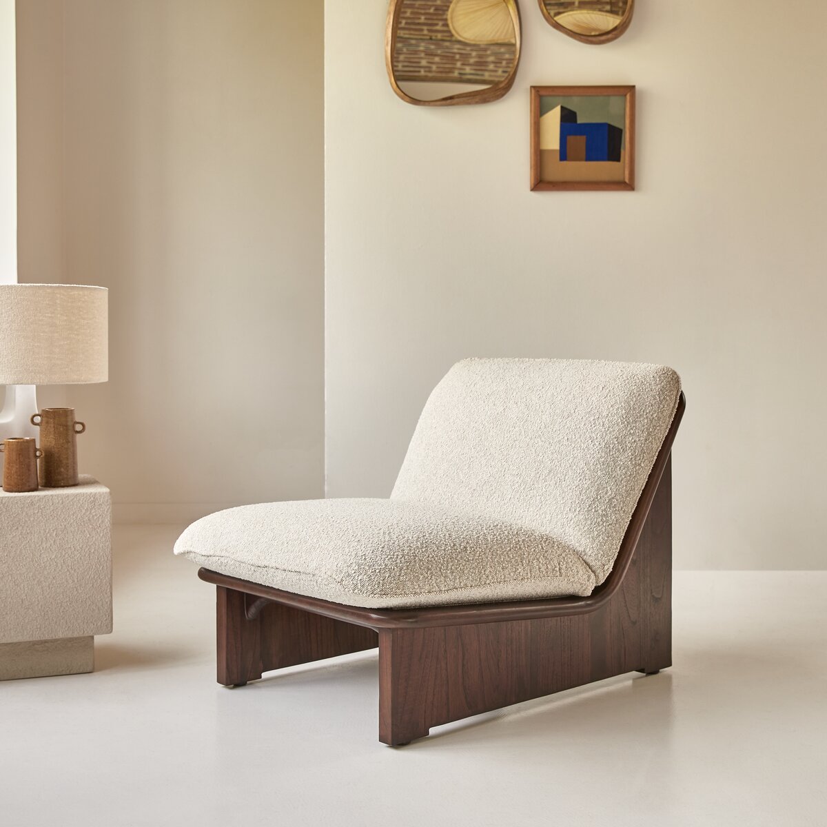Folk - Fauteuil en mindi massif et tissu écru Folk - Fauteuil en mindi massif et tissu écru