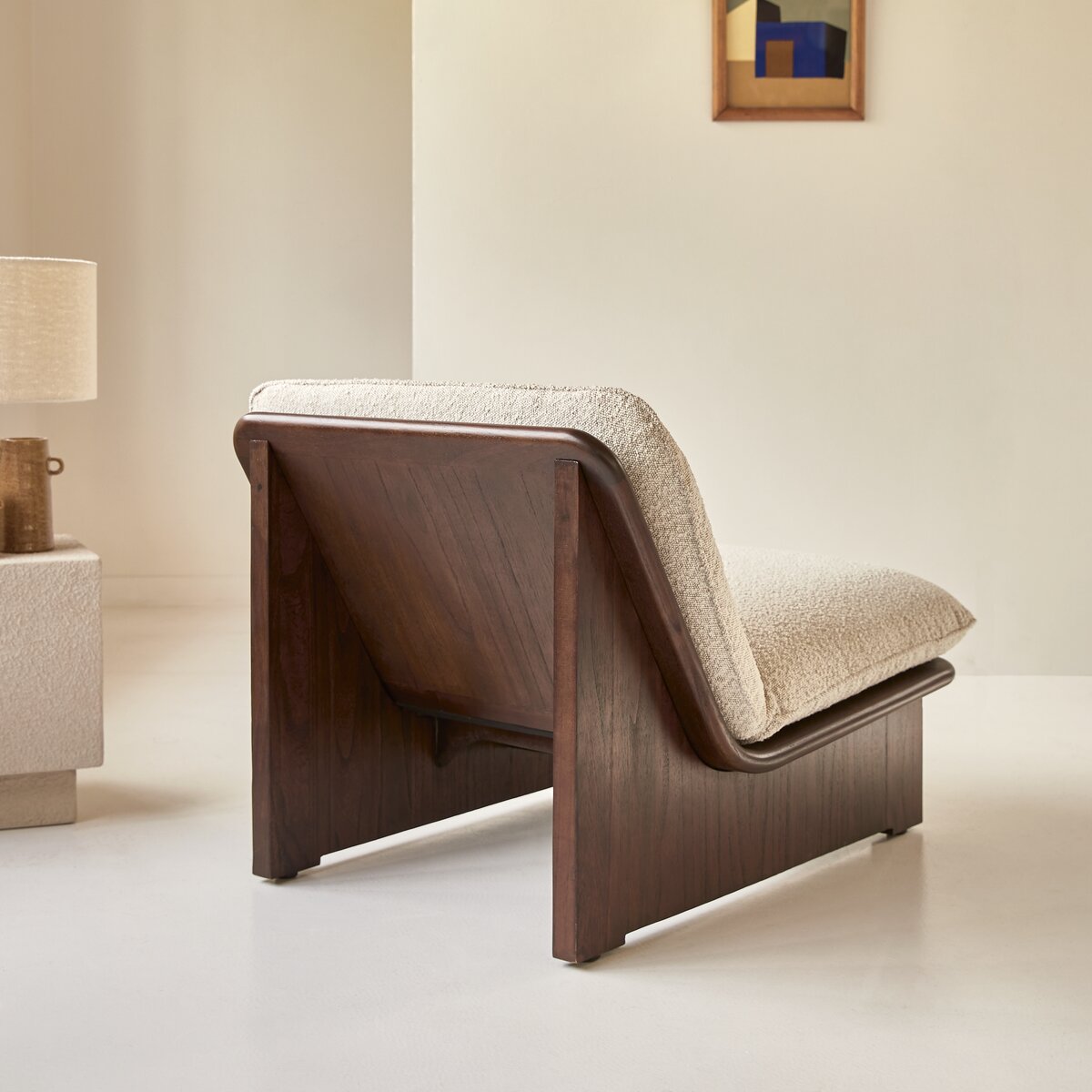 Folk - Fauteuil en mindi massif et tissu écru Folk - Fauteuil en mindi massif et tissu écru