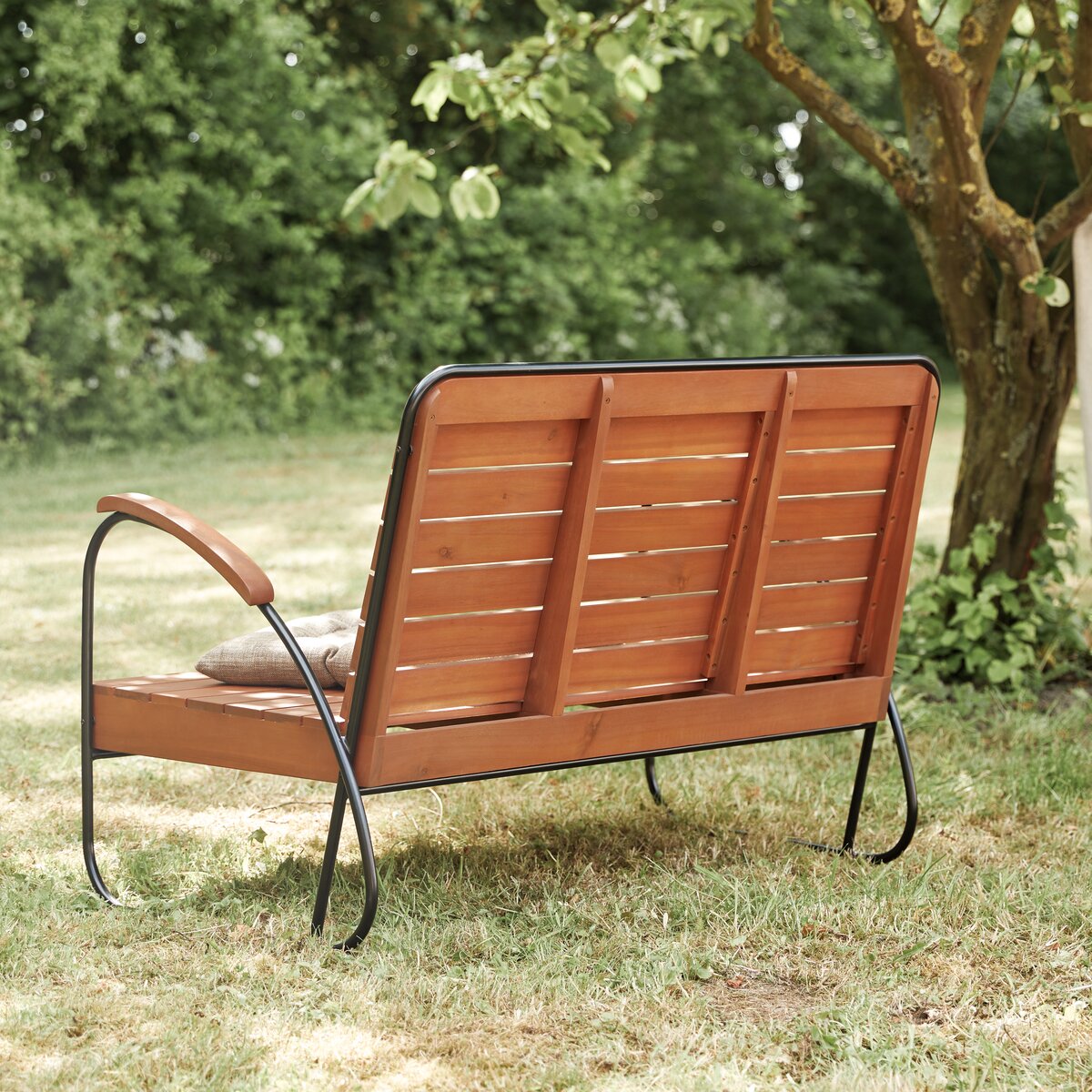 Banc en bois d'acacia massif et pieds en métal noir - 190 cm - WOOD