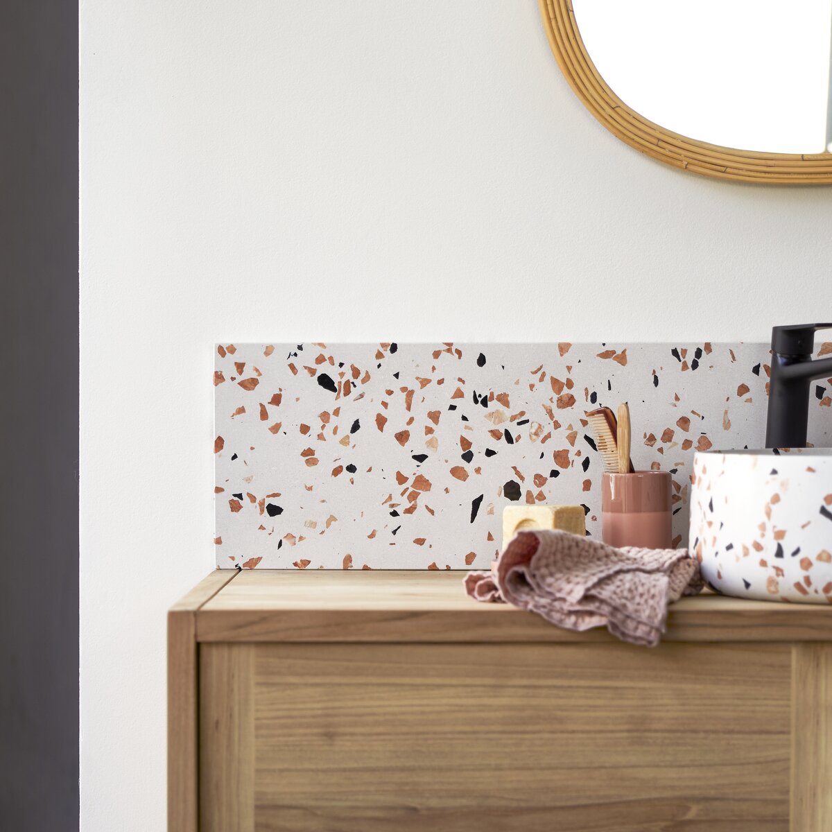 Mobile in palissandro massello e terrazzo premium Moon 120 cm - Bagno -  Tikamoon