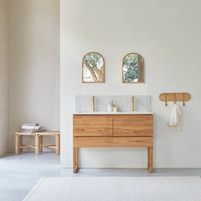 Edgar - Mueble de baño de teca maciza y terrazo moon de alta calidad 120 cm