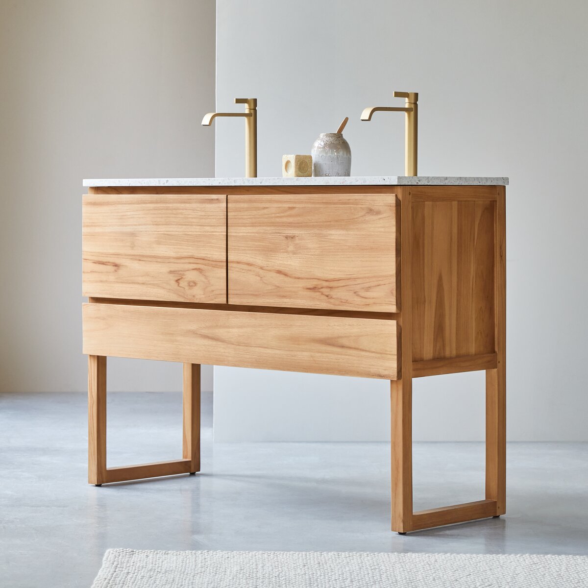 Edgar - Moon 120 cm solid teak and premium terrazzo vanity unit Edgar - Moon 120 cm solid teak and premium terrazzo vanity unit