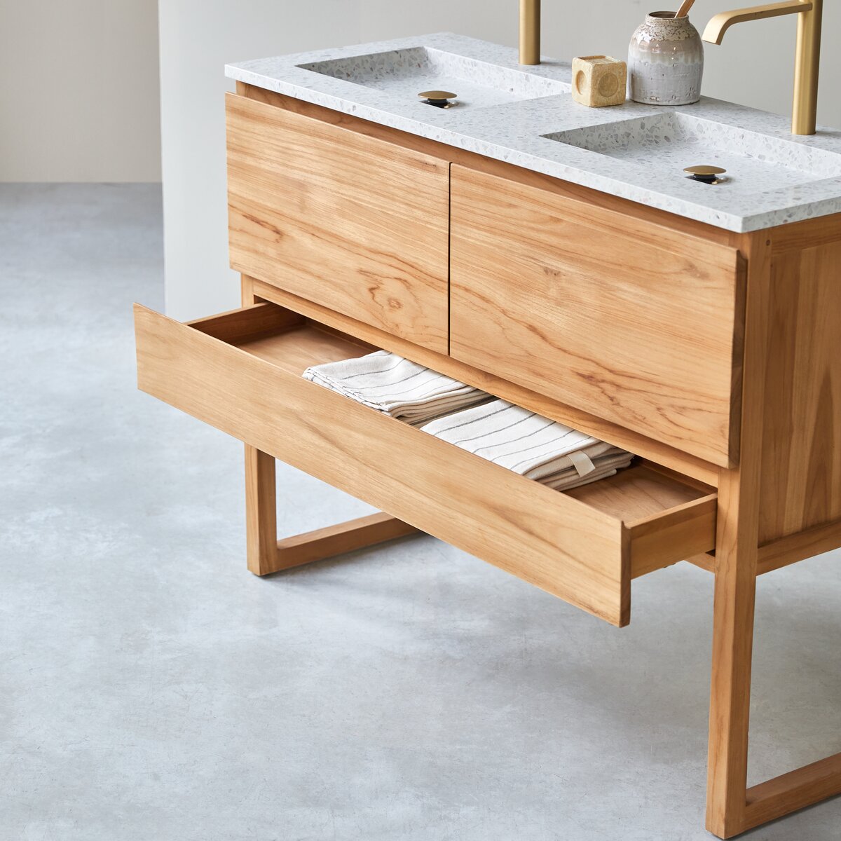 Edgar - Moon 120 cm solid teak and premium terrazzo vanity unit Edgar - Moon 120 cm solid teak and premium terrazzo vanity unit