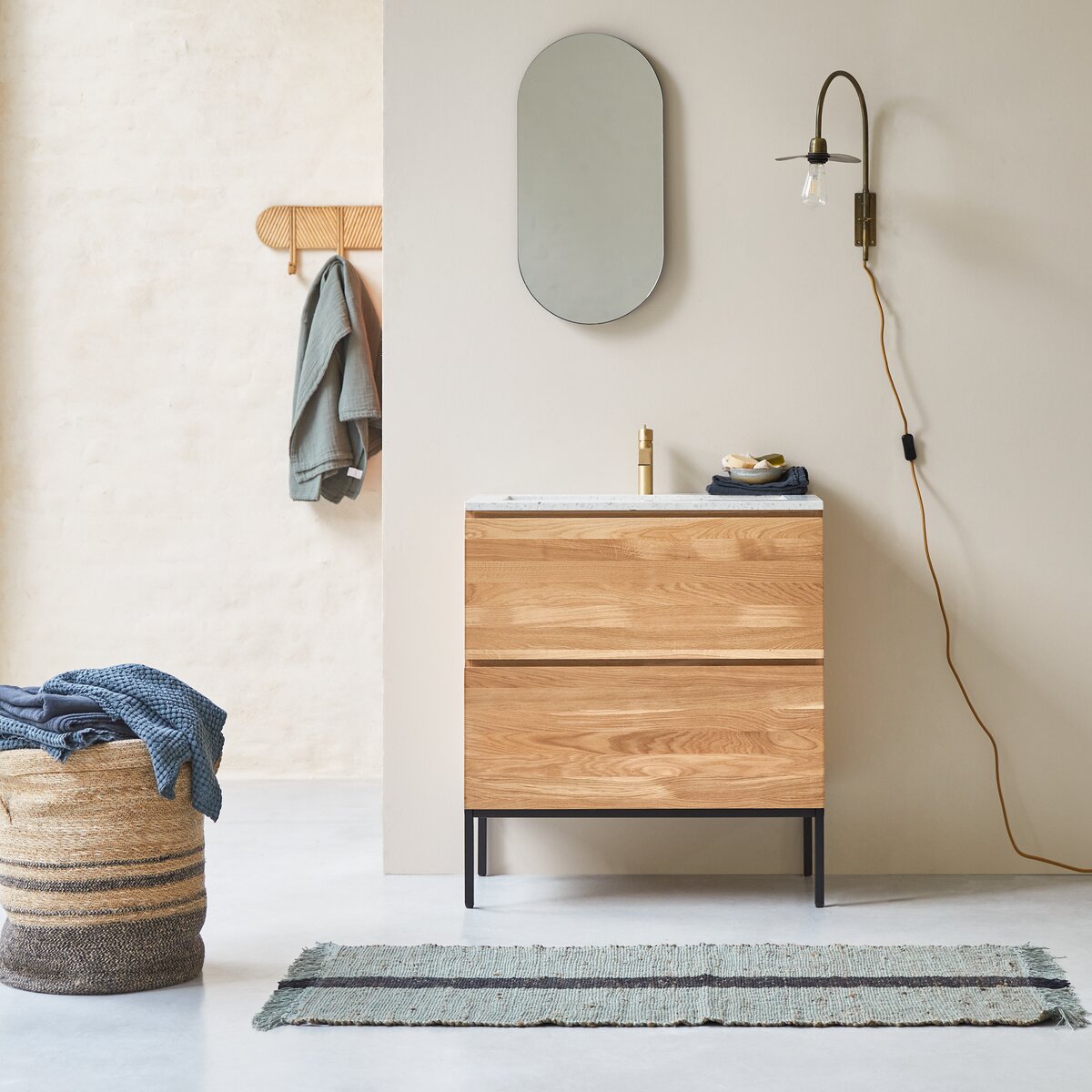 Nova - Meuble salle de bain en chêne massif et terrazzo premium Moon 80 cm Nova - Meuble salle de bain en chêne massif et terrazzo premium Moon 80 cm