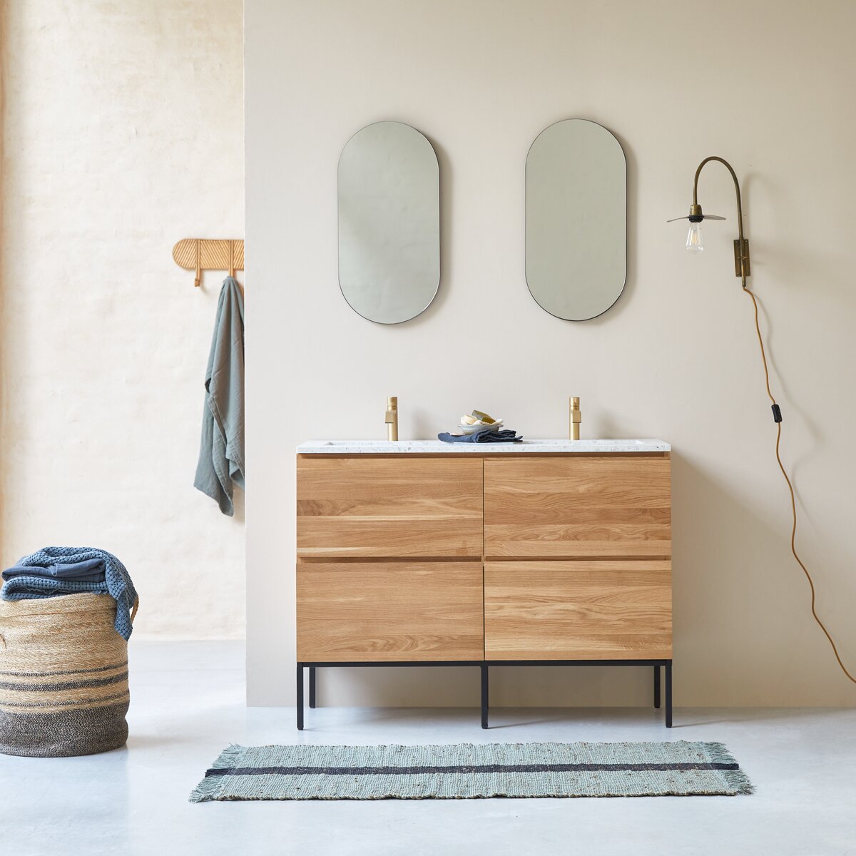 Nova - Meuble Salle de Bain en chêne massif et terrazzo premium Moon 120 cm Nova - Meuble Salle de Bain en chêne massif et terrazzo premium Moon 120 cm