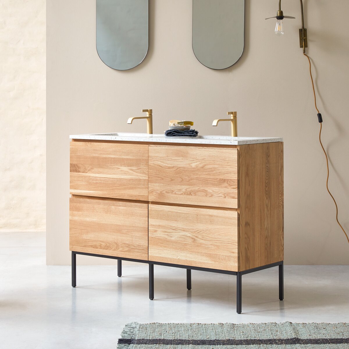 Nova - Meuble Salle de Bain en chêne massif et terrazzo premium Moon 120 cm Nova - Meuble Salle de Bain en chêne massif et terrazzo premium Moon 120 cm