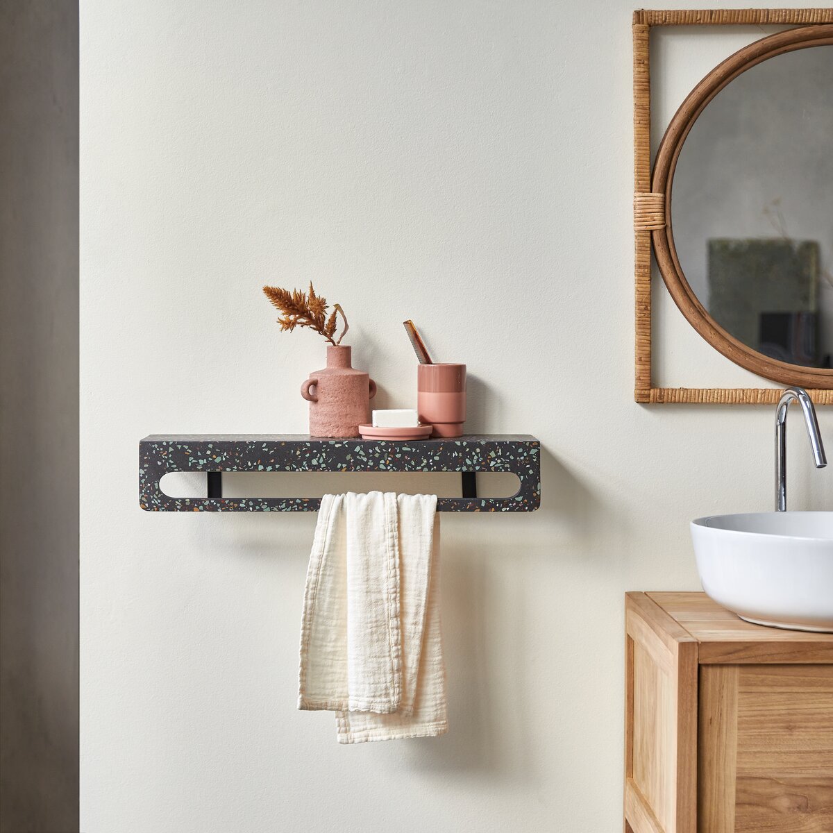 Porte serviette en terrazzo noir - Accessoires salle de bain