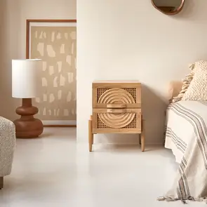 Sina - Solid mango wood and rattan bedside table