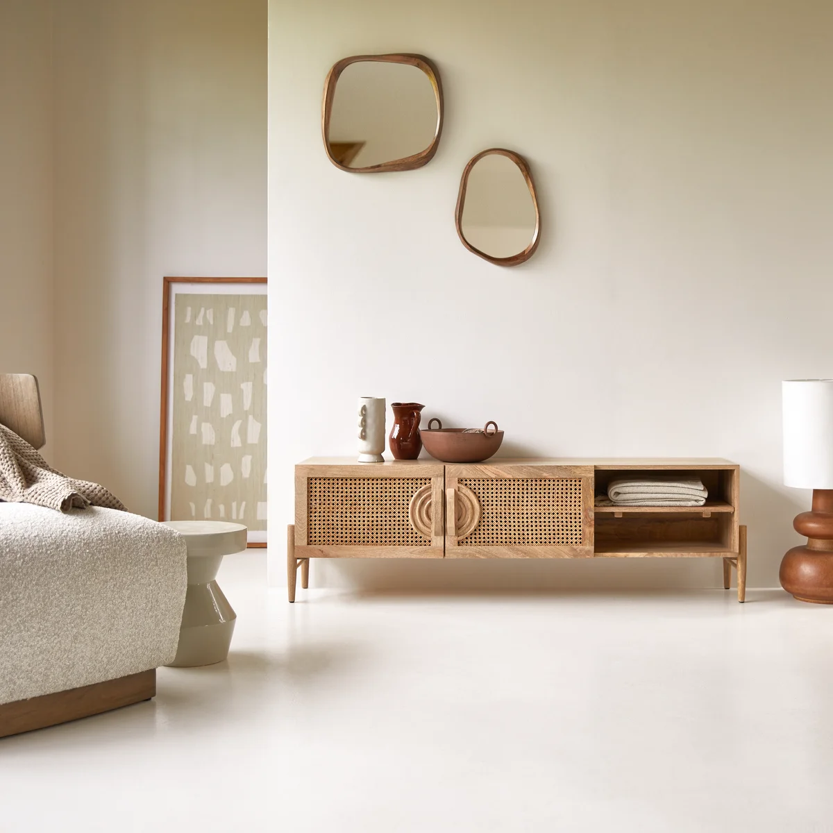 tikamoon.de | TV cabinet in solid mango wood and rattan 145 cm