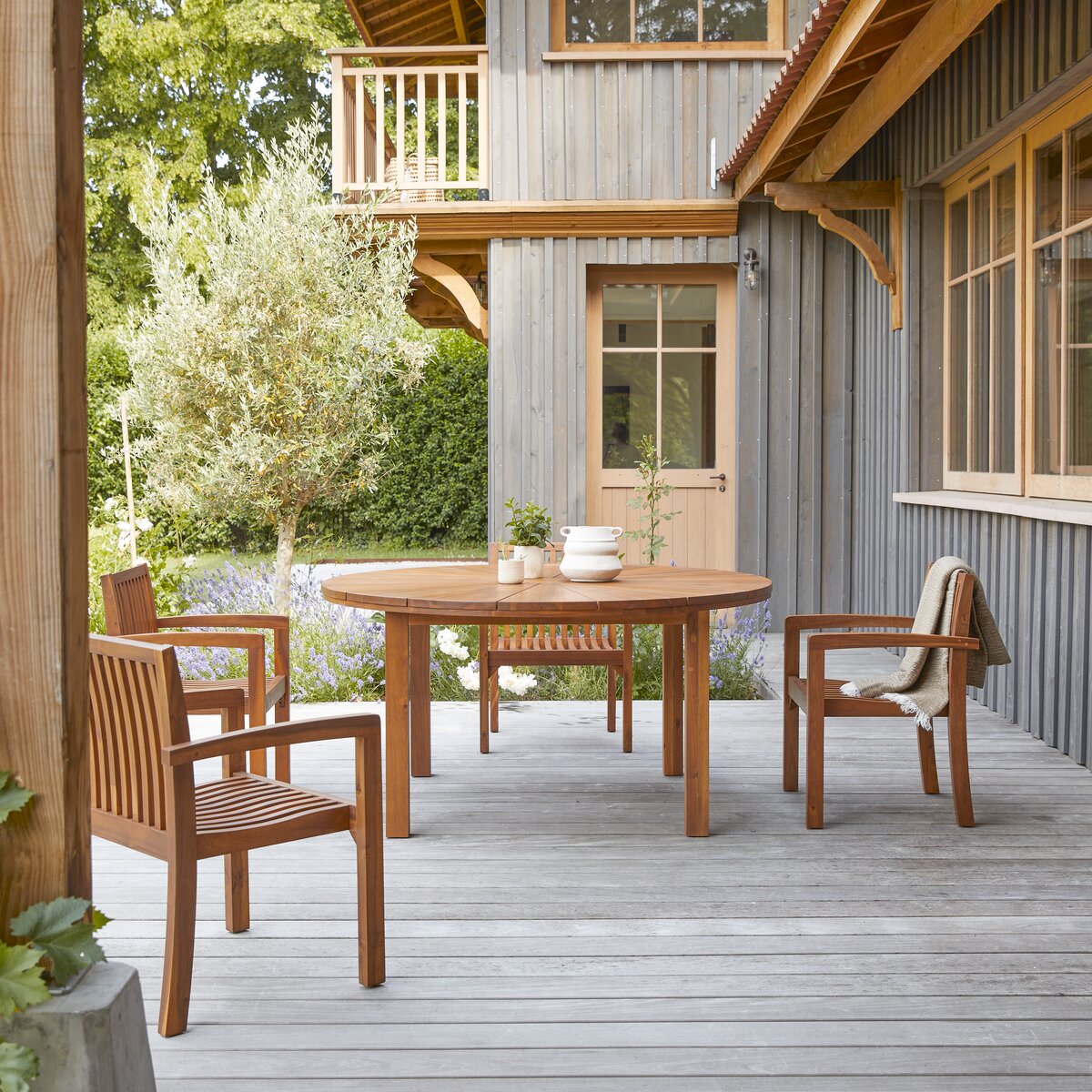 Table de jardin ronde 150cm en teck massif