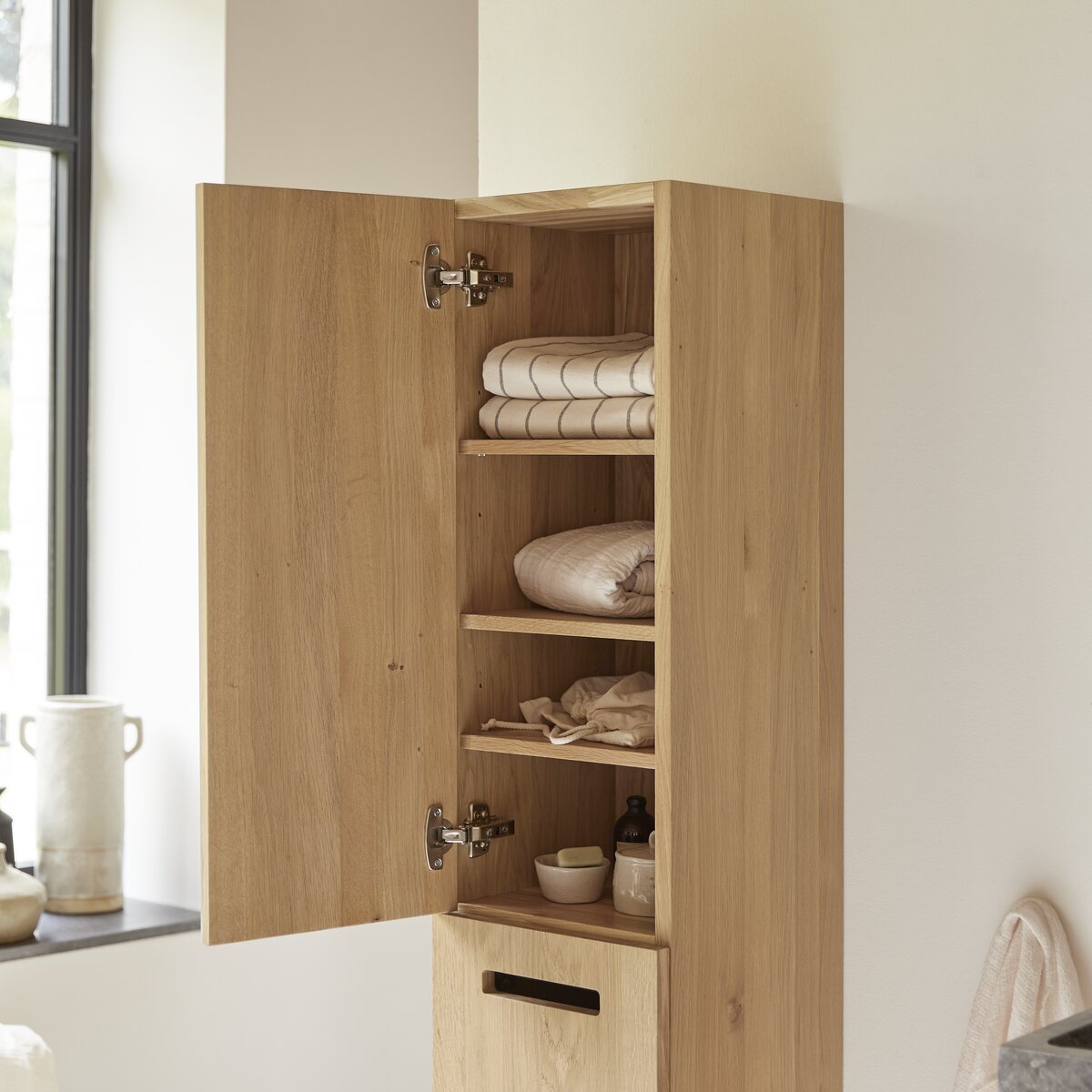 Line - Solid oak tall cabinet with mirror Line - Solid oak tall cabinet with mirror