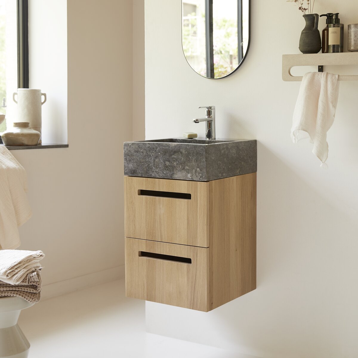 Line - Solid oak and marble vanity unit 40 cm Line - Solid oak and marble vanity unit 40 cm