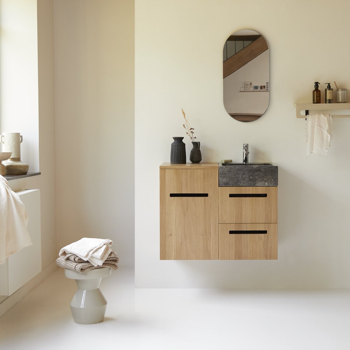Line - Solid oak and marble vanity unit 85 cm Line - Solid oak and marble vanity unit 85 cm
