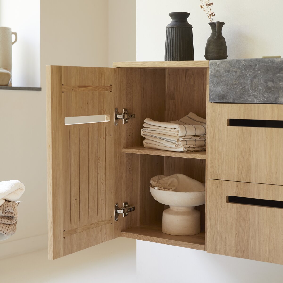 Line - Solid oak and marble vanity unit 85 cm Line - Solid oak and marble vanity unit 85 cm