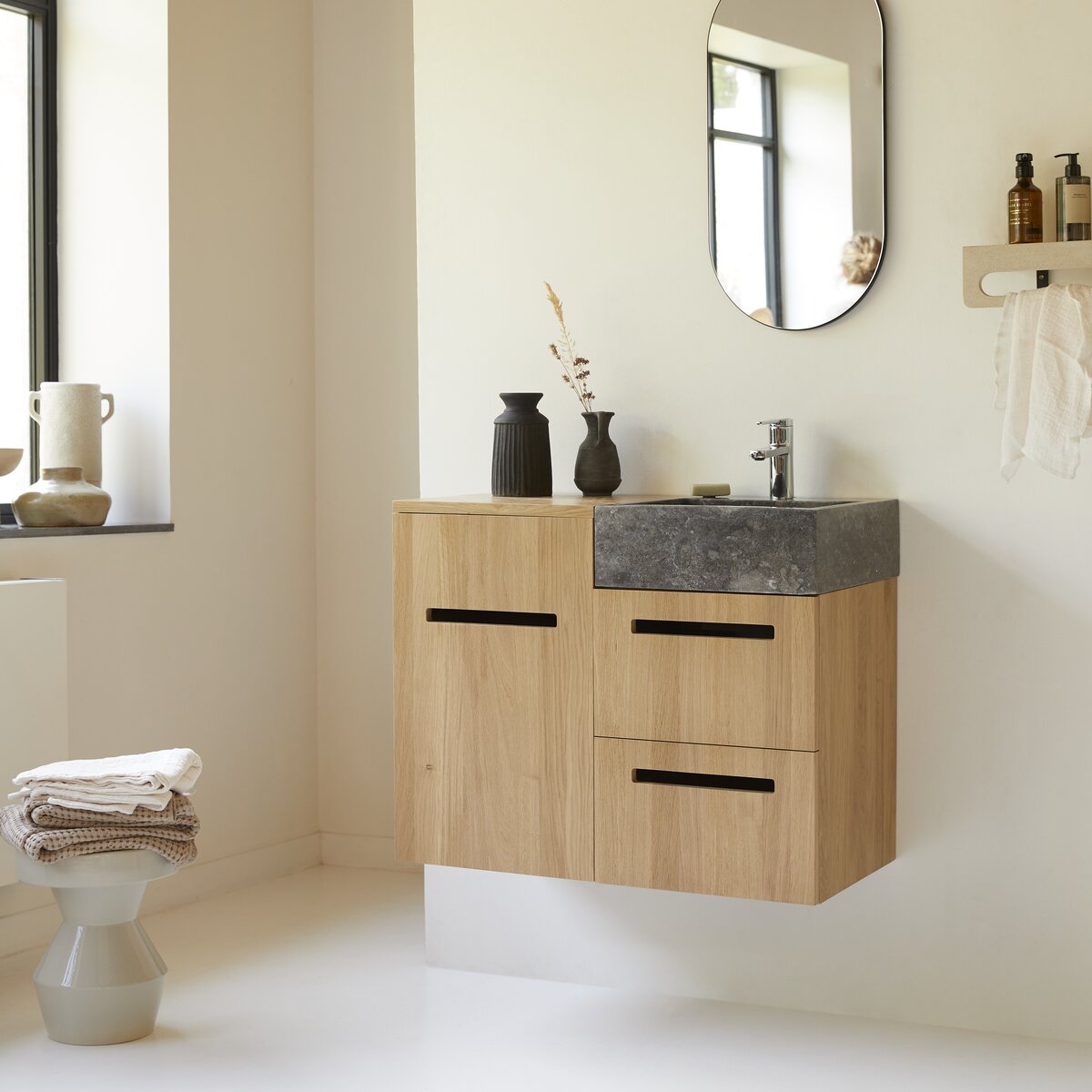 Line - Solid oak and marble vanity unit 85 cm Line - Solid oak and marble vanity unit 85 cm
