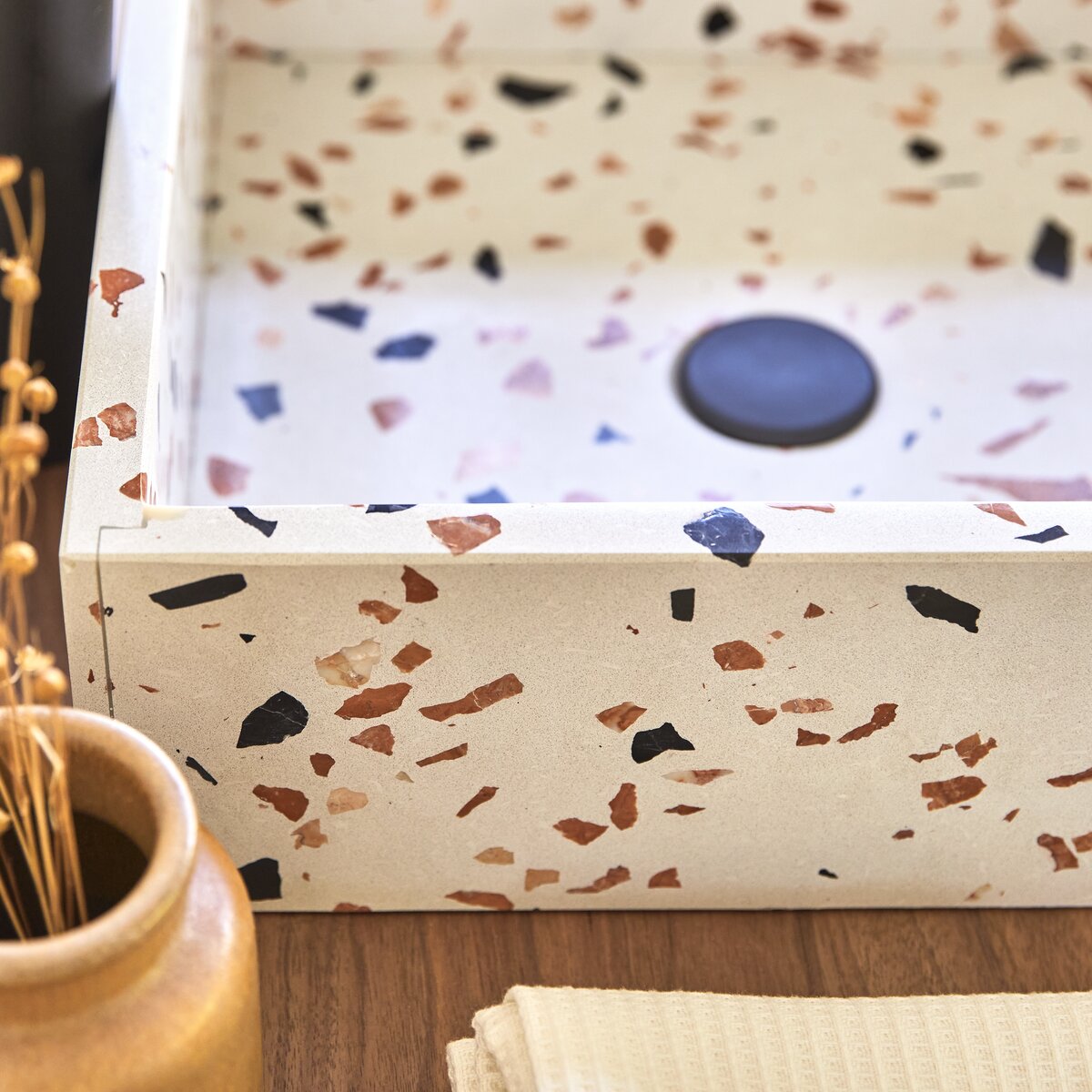Made - Brown Square premium terrazzo Washbasin Made Made - Brown Square premium terrazzo Washbasin Made