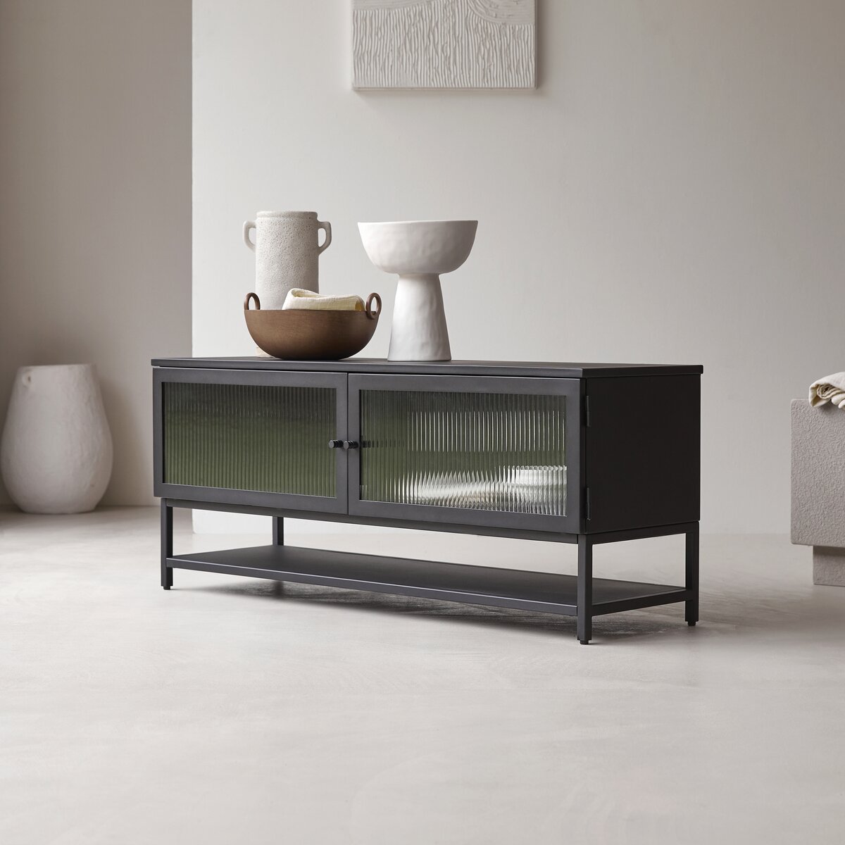 Grey metal shop tv stand