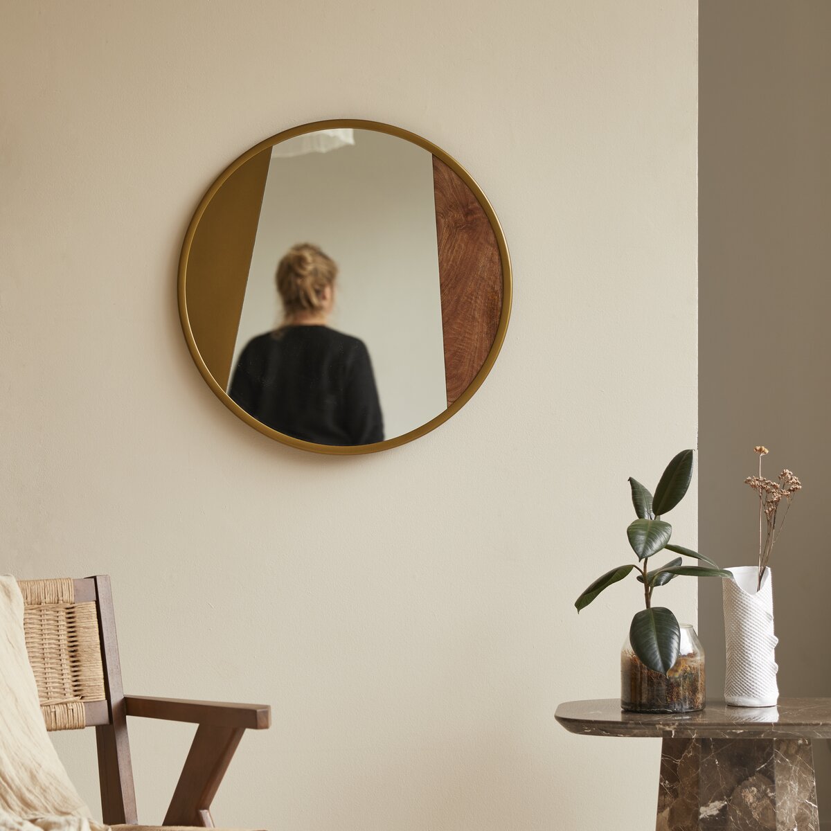 Specchio rotondo in metallo e legno da 60 cm - Decorazione per il soggiorno  - Tikamoon