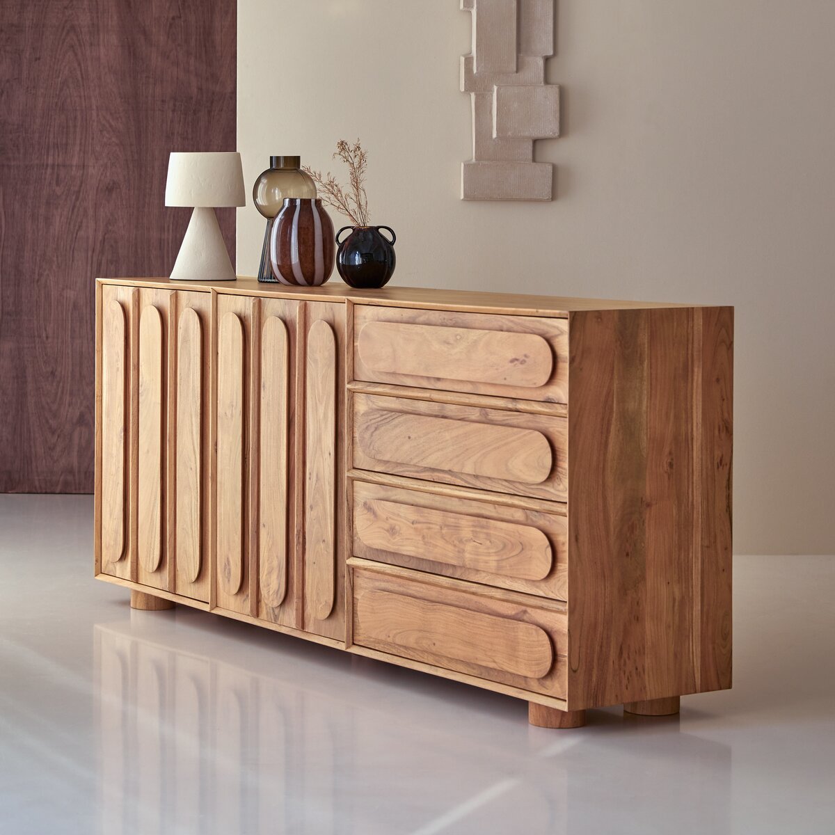 Houten Opium Tafel met Gouden decoratie 50 x 50cm - Houten bijzettafel