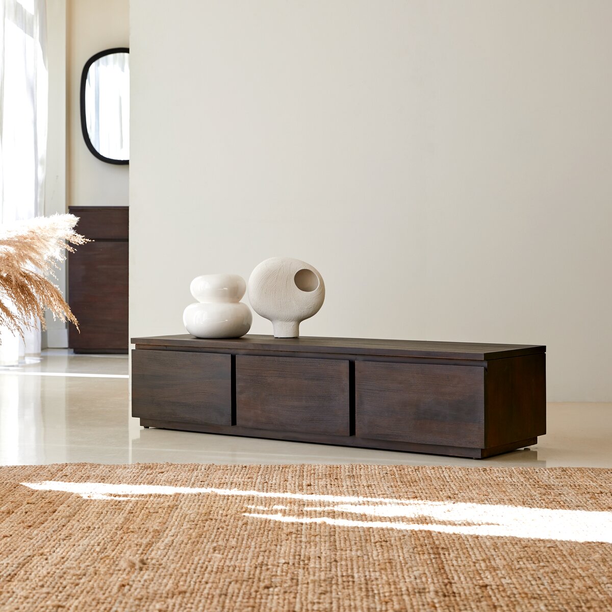 MUEBLE DE COMEDOR DE GRAN CALIDAD, MESA DE TV EN MADERA MACIZA DE CAOBA