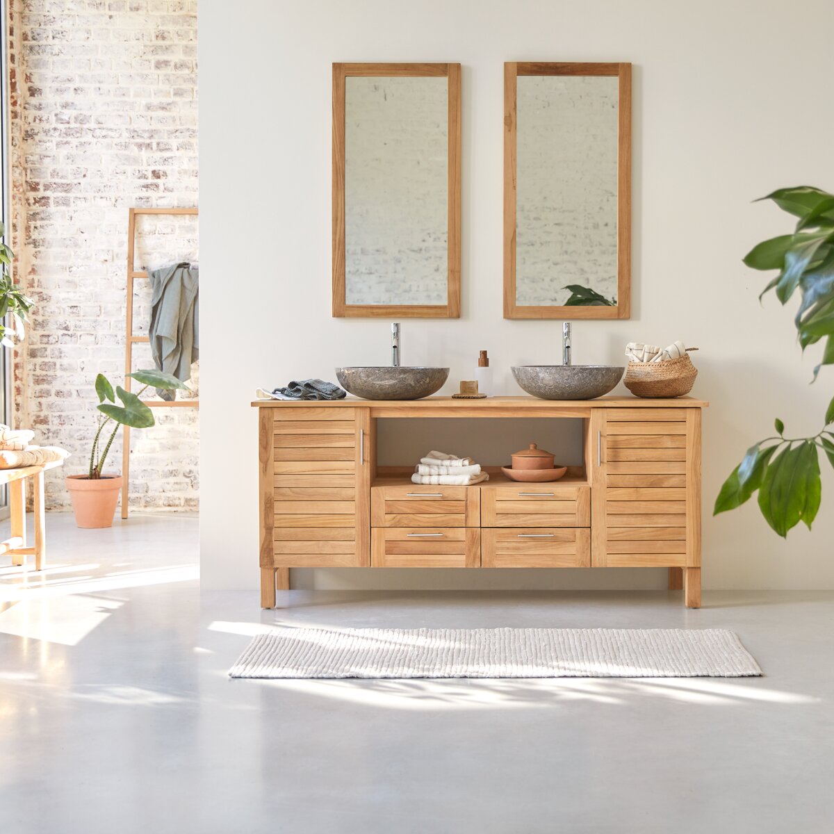 Mobile in teak 165 cm con doppio lavabo - Arredo bagno - Tikamoon