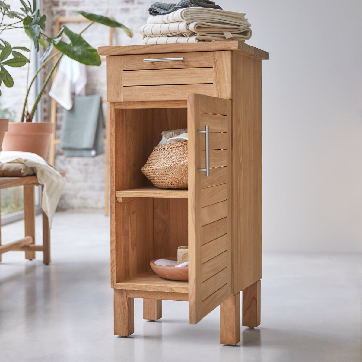 Modular teak bathroom set Bathroom storage column range Tikamoon