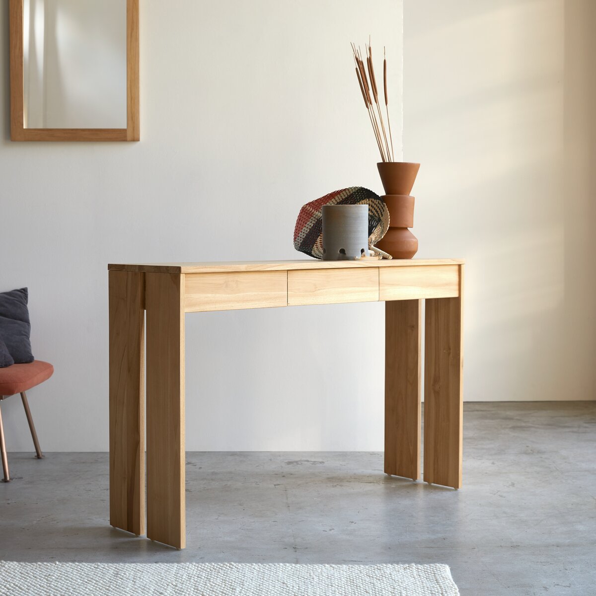 Nature - Tavolo consolle in legno di teak e metallo in stile moderno