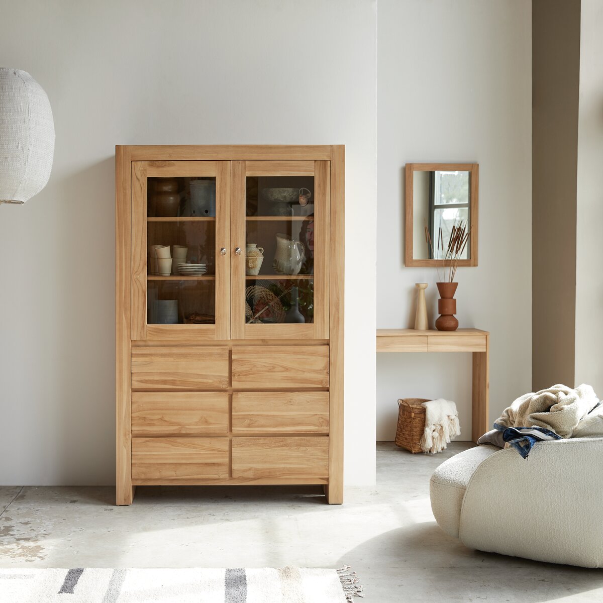 Credenza bassa con 2 cassetti in pino naturale